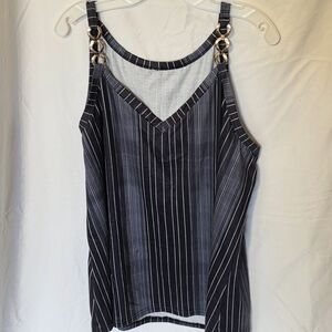 Chic Black and White Striped Camisole with Gold Accents